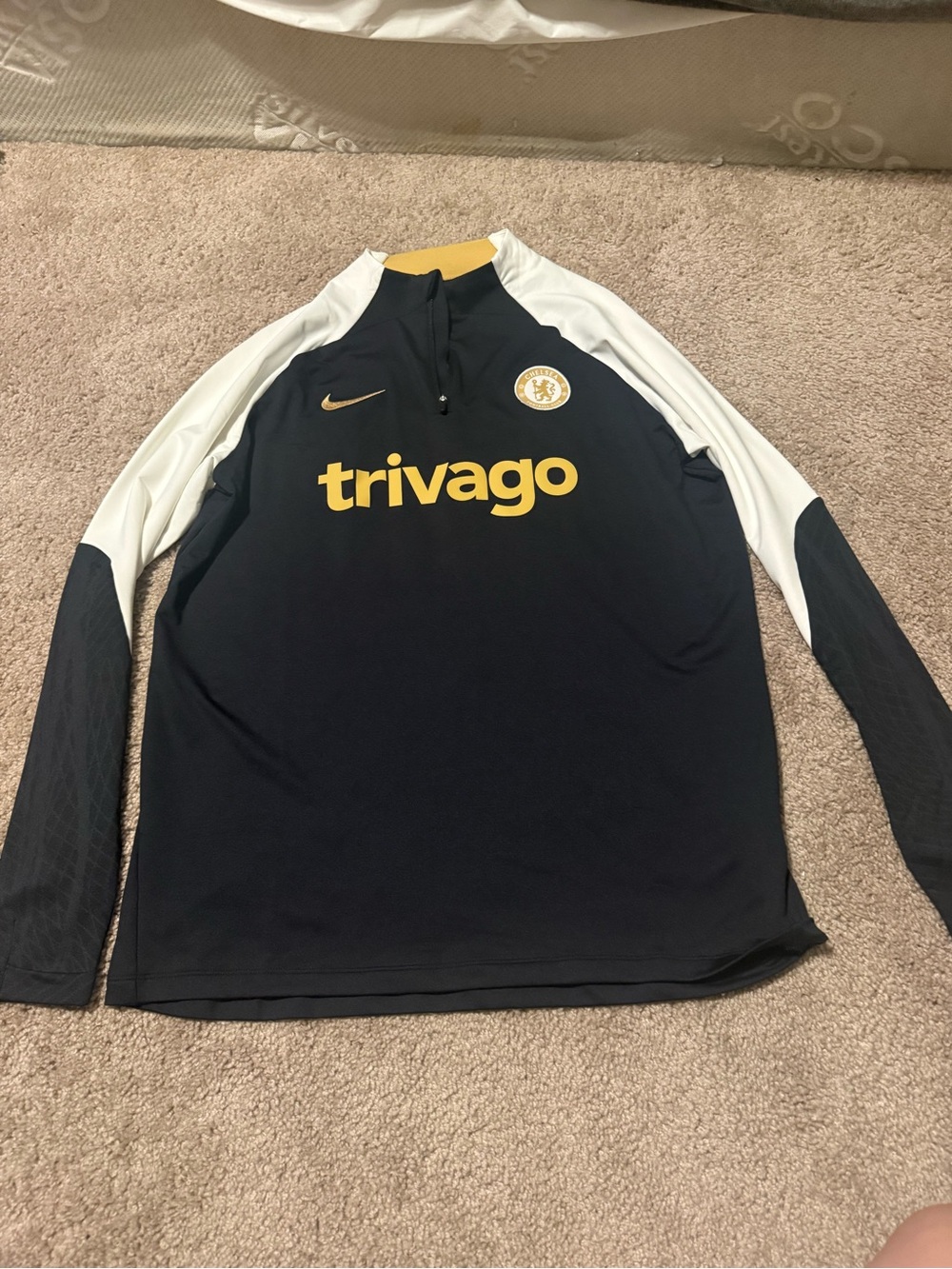 Chelsea Nike Training Top - Black with White and Gold Trim